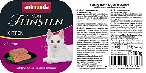animonda vom Feinsten Kitten Katzenfutter nass mit Lamm (32 x 100g), Kitten getreidefreies Katzen Nassfutter ohne Zucker, mit frischen fleischigen Zutaten