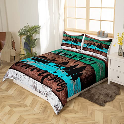 richhome Happy Camping Comforter Cover,Rustic Farmhouse Style Duvet Cover for Girls Teens Bedroom Gifts,Cartoon Camper Theme Comforter Cover Decorative with 2 Pillowcases - Image 3