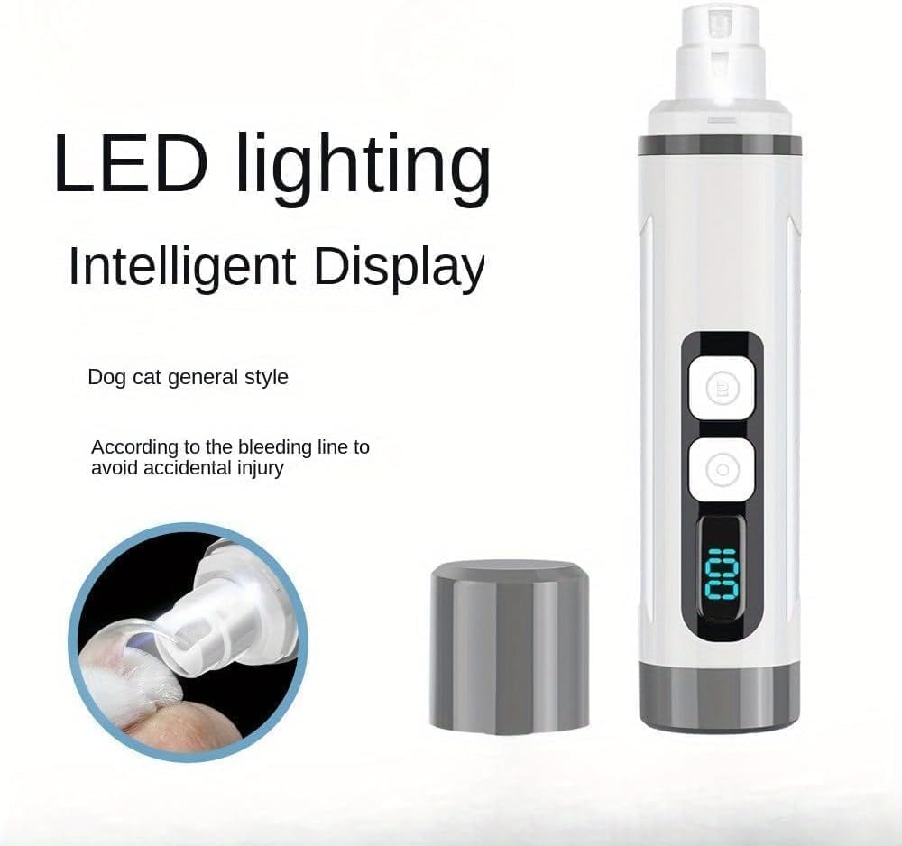 Molinillo de uñas silencioso para perros y gatos, ultra silencioso, con luz LED, pantalla de batería, cabezal de molienda mejorado, recortador de uñas indoloro para mascotas pequeñas a grandes, uñas