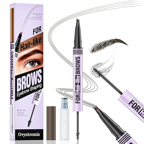 Lápiz de Cejas 3D Waterproof con Cepillo, Microblading Preciso para Cejas Naturales, Larga Duración 24h, Maquillaje Resistente al Agua (Marrón oscuro)