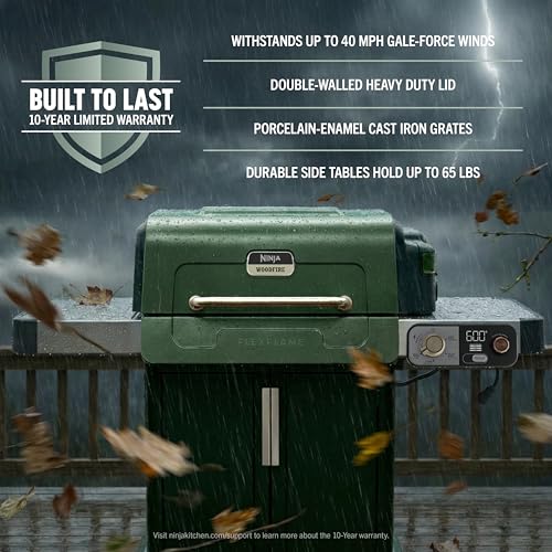 Image of Ninja FlexFlame Grill and Smoker | Electric and Propane Grill, Roaster, BBQ Grill | 5-in-1 Cooking System | 3 Burner | Digital Control | Outdoor Cooking, Griddle, Pizza Maker | Green | PG301GN