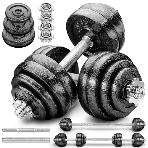 RE:SPORT Mancuernas Ajustables 60 kg - Pesas y Mancuernas de Hierro Fundido con Barra y Discos para Culturismo, Aptitud, Halterofilia, Ejercicios de Gimnasio Doméstico