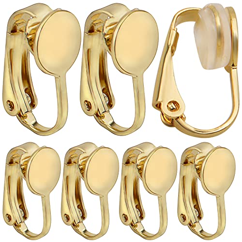 Hmjpng 20pcs Golden Clip-on Earring Converters Brass Earring Clips Components Earring Findings with 20pcs Anti-Pain Cushions for Non-Pierced Ears Jewelry Making Decor