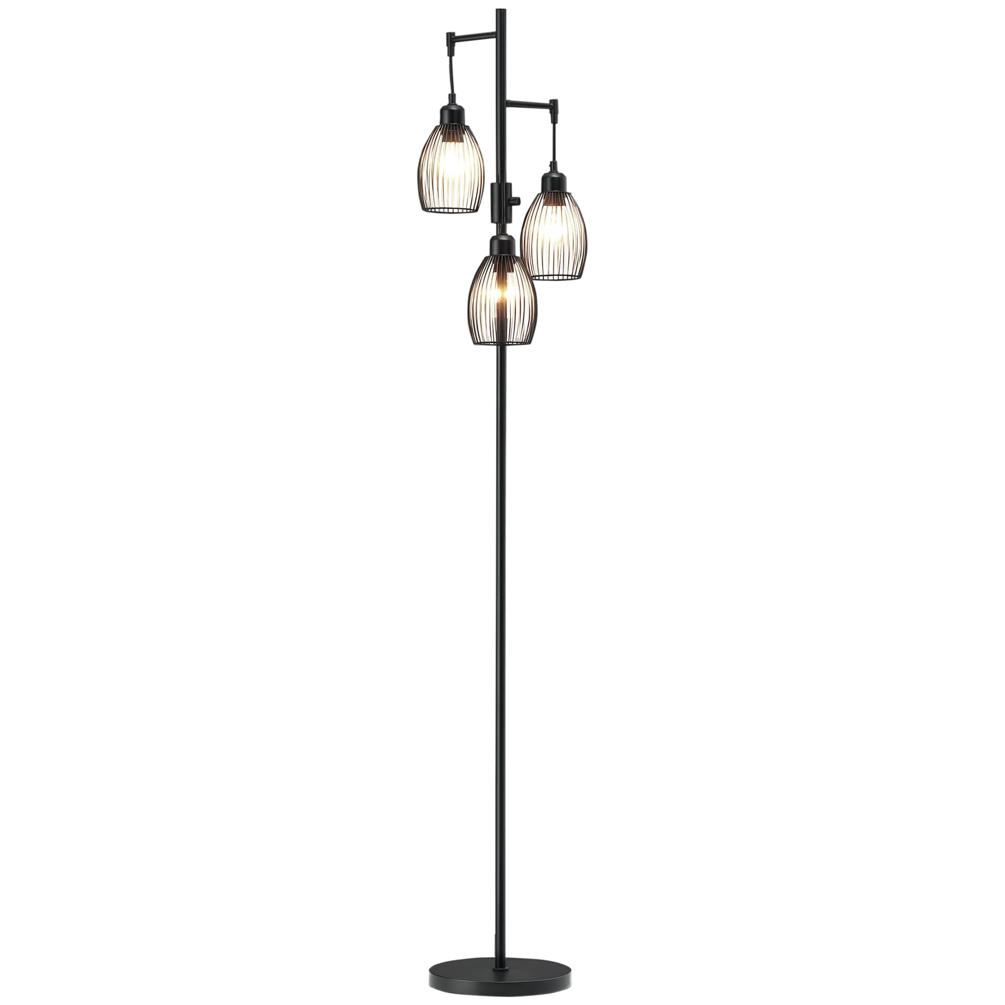 HOMCOM Lampada da Terra Industriale con 3 Paralumi, 30x30x170.5 cm, Nero | Intensità Regolabile, Piantana Lampada da Pavimento in Acciaio