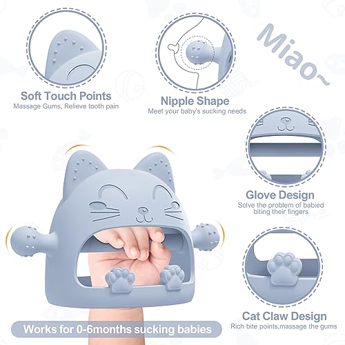 Image of Baby Teething Toys for Babies 0-6 Months-Baby Teether,Anti-Drop Silicone Mitten Teething Toy for Soothing Sore Gums,Teething Pacifier,Baby Toys 6 to 12 Months-Ideal Baby Travel Essentials for Moms (Light Blue)