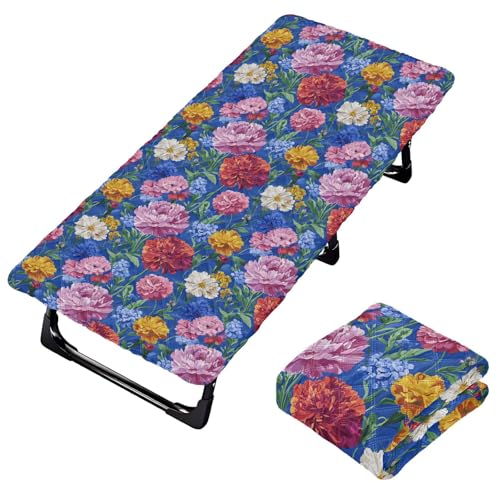 Peach Yellow Peonies Flowers Blue Portable Toddler Bed Sheet Washable Cot Sheet for Small Toddler Bed for Children Sleeping Cot 50' x 25' (Bed Not Included)