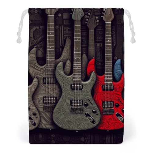 Drawstring Storage Bag Sports Cinch Sack Guitar Pattern Gym String Bags for Travel Swimming Beach