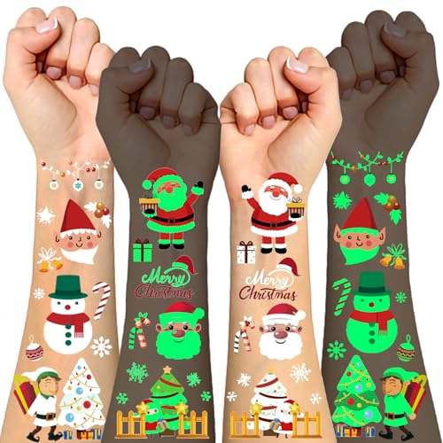 Lot de 15 feuilles de tatouages de Noël lumineux pour...