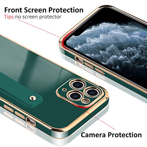 Teaught Case For Iphone 11 Pro Max Soft Tpu Dark Green Plating With Adjustable Wristband Kickstand Slim Cover Anti-Scratch Shockproof Protective Case For Women Girls Men #TOP3