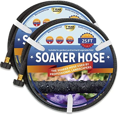 2 Pack Soaker Hose 25 FT for Garden Bed, 1/2’’ Rubber Garden Soaker Hoses 50 FT, Drip Irrigation Watering Hose for Vegetable, Tree, Lawn Yard(2 Pack 25 FT) - Thumbnail 2