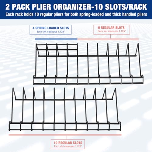Image of WORKPRO 2-Pack Plier Organizer Rack, 20 Slots Tool Drawer Organizer for Spring-Loaded, Regular and Wide-Handle Pliers, Metal Wire Construction, Black Coating, 11.2 inch x 5.5 inch x 2.6 inch (Pliers Not Included)