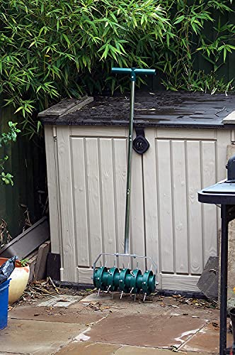 The Shopfitting Shop Aireador de césped rodante y espiga de hierba, máquina rotativa manual de herramientas de jardín, dispositivo de mano para el patio de césped casero