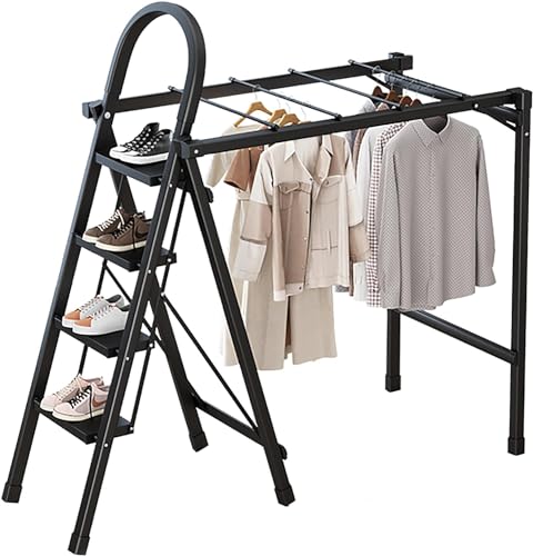 Estante de secado plegable portátil para ropa, estante de lavandería plegable, estilo escalera plegable, soporte de secado de ropa de aleación de aluminio