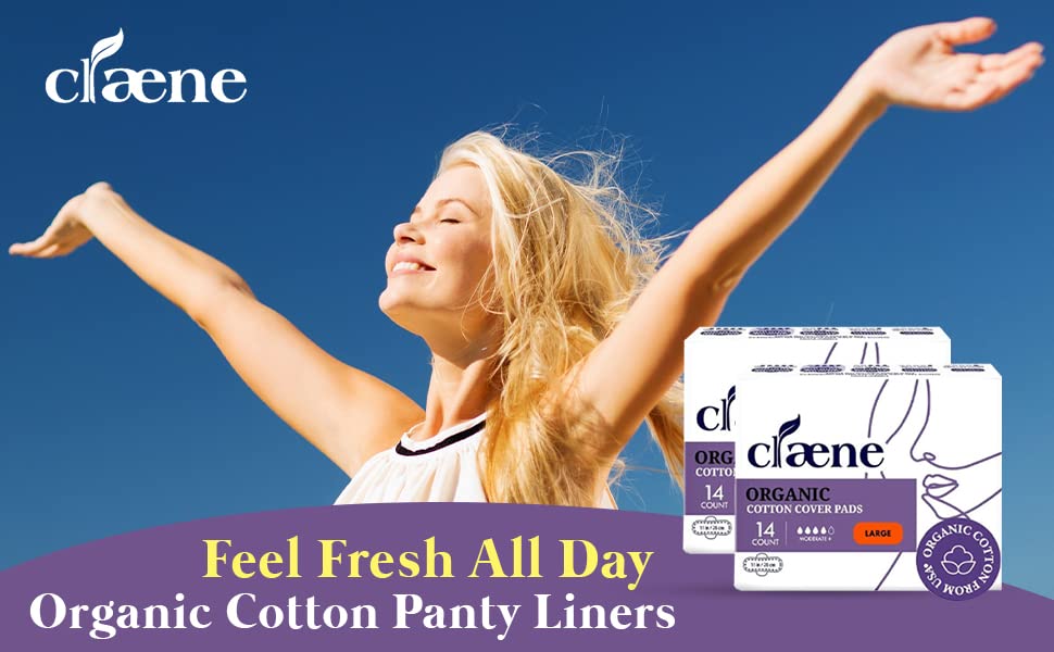 Image of Claene Organic Cotton Cover Pads, Menstrual Large Pads for women, Unscented, Breathable, Natural Sanitary Napkins with Wings (2Pack, Total 28)