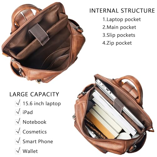 Image of Shrrie Vegan Leather Laptop Backpack for Women 15.6 inch Work Backpack Fashion Travel Backpack Purse for Travel College Work