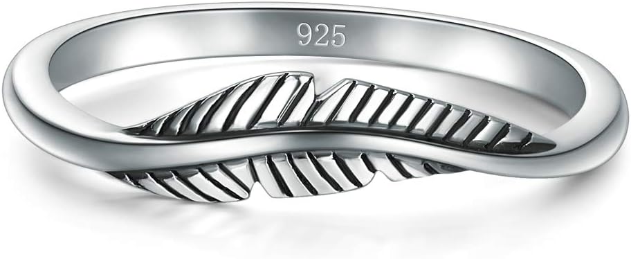 925 Sterling Silver Ring, Feather Ring Size 4-12