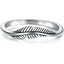 BORUO 925 Sterling Silver Ring, Feather Ring Size 4-12