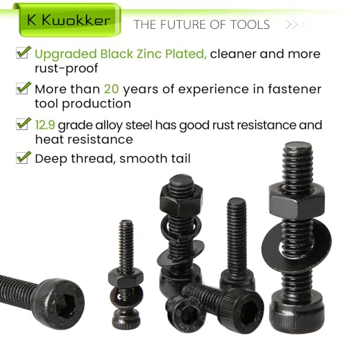 K Kwokker 1710Pcs Metric Bolt Assortment M2 M3 M4, 21 Sizes 4MM to 30MM Upgraded Zinc Plated Hex Socket Head Cap Machine Screws, 12.9 Alloy Steel Bolts and Nuts Kit Screws Nuts and Washers