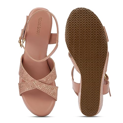 Image of Marc Loire Women's Fashion Open Toe, High Heel Slip On Cross Strap Wedges Sandals