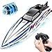 DEERC Fast Brushless RC Boat, 35KPH 3S Remote Control Racing Boats with Metal Servo & LED Light, Capsize Recovery,2.4Ghz Speed Boat for Adults, Summer Pool Toy Gift