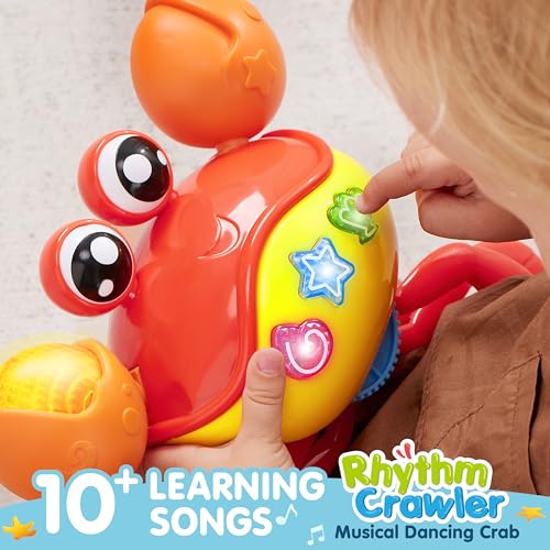 JOYIN Krabbe Babyspielzeug, Musikkrabbe Baby, tanzende Krabbe, Crawling Crab Tummy Time Toy, Geschenk für Geschenk für Neugeborenes Jungen & Mädchen von 0–6, 6–12 und 12–18 Monaten