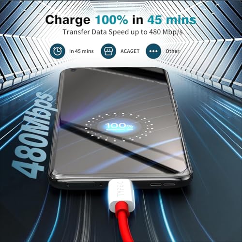 Image of One Plus 100W Supervooc USB Type C Data Sync Fast Charging Charger Cable Compatible with15,15R,13,13R,13S,12,12r,11,11r,10r,10t,10 pro,9 Pro,8,Nord 6,5,4,3,2t,Ce5,Ce6,Ce4,Ce2,Ce3 lite, Red