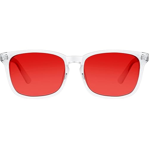 TIJN Sleep Glasses with Blue Green Light Blocking, Red Light Lens for Computer Gaming, Screen Fatigue & UV Protection