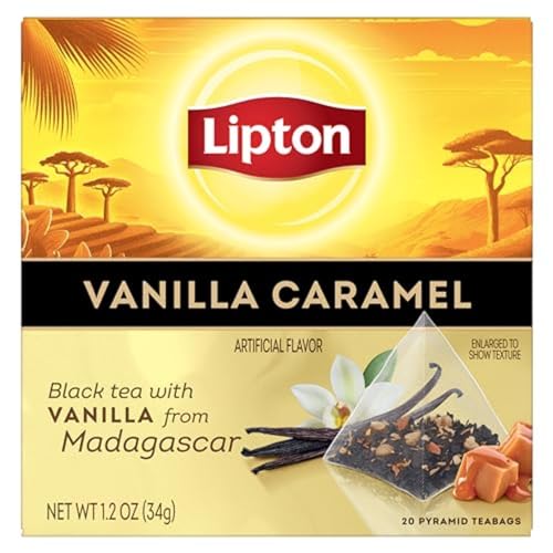 Lipton Black Tea Vanilla Caramel, Pyramid Tea Bags, Flavored Teabags, 20 Total Bags