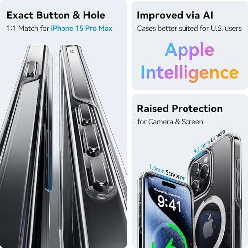 CASEKOO Genuine Official for iPhone 15 Pro Max Case Clear with Magnetic Ring Stand [Compatible with MagSafe] [16FT Military-Grade Protection] Lasting Transparent Slim Phone Grip ProMax Cover 6.7 inch