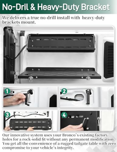Image of JROAD Bronco Double Layer Tailgate Table for 2021 2022 2023 2024 2025 2026 Ford Bronco 2 /4 Door Rear Foldable Cargo Shelf Storage Shelf MOLLE Panel Bronco Accessories