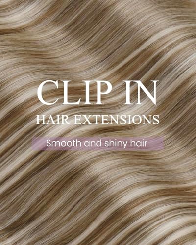 Image of LaaVoo Clip On Extensions Human Hair, For Natural Look, 18 Inch | Light Brown Blonde Highlights, 120g 7pcs, Clip In Hair Extensions Real Human Hair, Soft, Thick Full