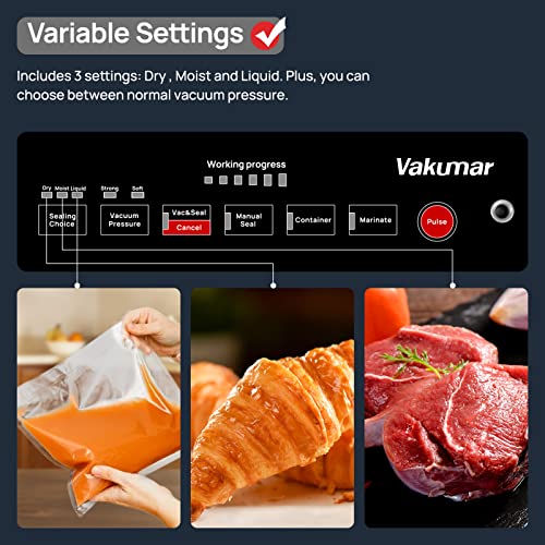 Vakumar Vacuum Sealer Machine, 90Kpa Food Vacuum Sealer Machine Preservation Dry/Moist/Liquid Modes & 2 pack 11''x60' Rolls for Food