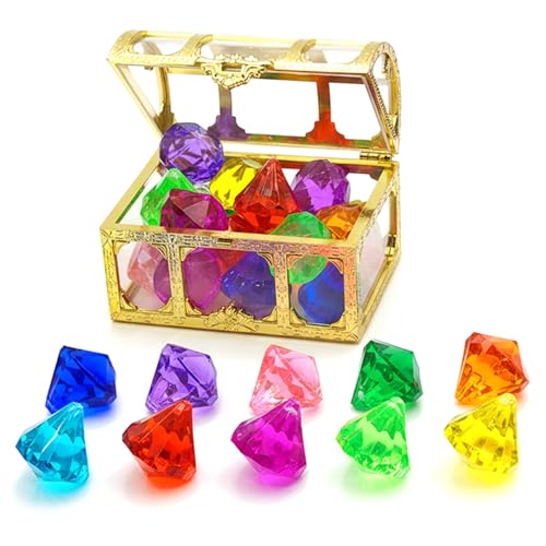 Tapallmy Gemas de Buceo 10 Piezas de Gemas de Juguete acrílicas Brillantes con Cofre del Tesoro, Caza en la Piscina, Ideal para niños, natación, artesanía, diversión