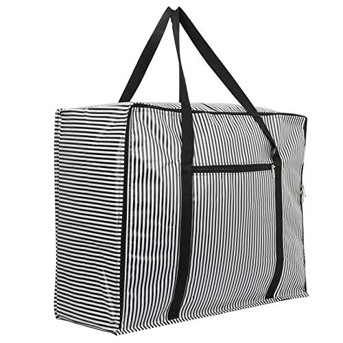 Image of Kuber Industries Lining Design Rexine Jumbo Underbed Moisture Proof Storage Bags for Clothes with Zipper Closure and Handle (Black)