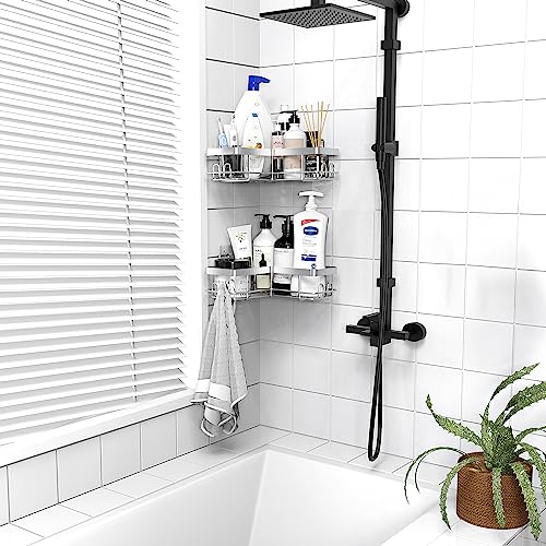 Corner Shower Caddy Stainless Steel, No Drill Shower Shelf Corner, Shower Organiser with Adhesive, Rustproof Stainless Steel Shampoo Holder Bathroom Shelf Shower Bathroom Organizer Accessories