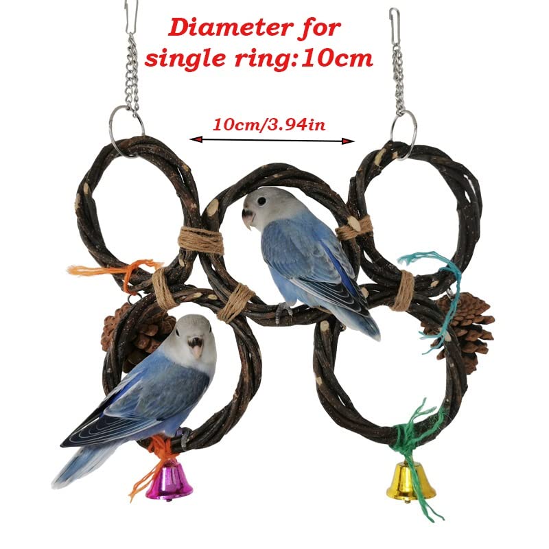 ArinkO Columpio de Madera para Loros con piñas para trepar y Tejer, Ideal para periquitos y cacatúas (Plata)