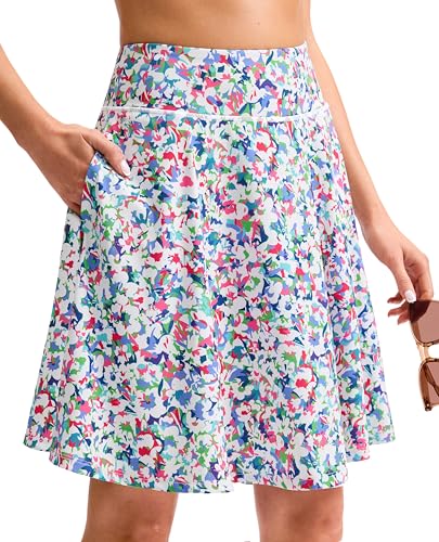 Viodia 20 Knee Length Skorts for Woman with Pockets Tennis Golf Athletic Skort High Waisted Long Skirts with Shorts Abstract Floral L