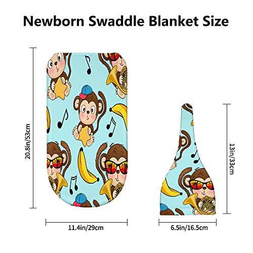 Image of Cartoon Monkey Newborn Swaddle Blankets with Hat Sets,Newborn Receiving Blanket for Boy Girl,Swaddle Sack Shower One Size