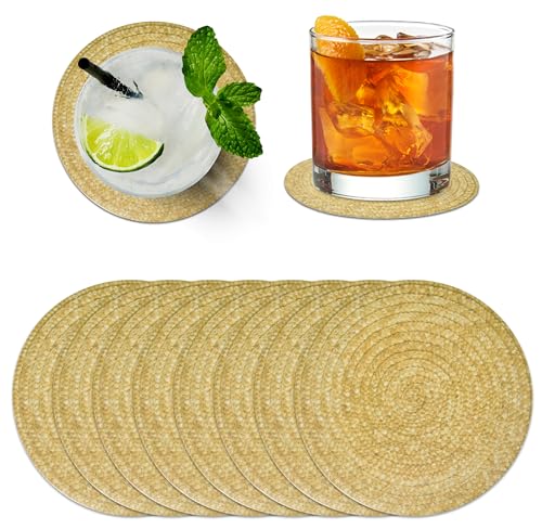 150 Pcs Braided Wicker Look Paper Disposable Beverage Coasters 4 Round Rustic Woven Cocktail Coaster for Drinks Wedding Birthday Party Supplies Decor