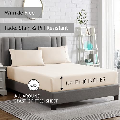 American Home Collection 4 Piece Full Size Bedding Sheets and Pillowcases Set - Ultra Soft Microfiber - Breathable, Wrinkle Free, Easy Care, Durable, Oeko-Tex Certified Sheet Set (Full, Ivory)