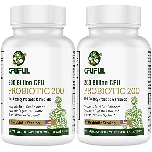 Probiotics for Women and Men 200 Billion CFU 12 Strains Probiotic for Digestive Immune Gut Health Organic Pre+Probiotic Supplement Shelf Stable for Constipation Bloating 120Capsules