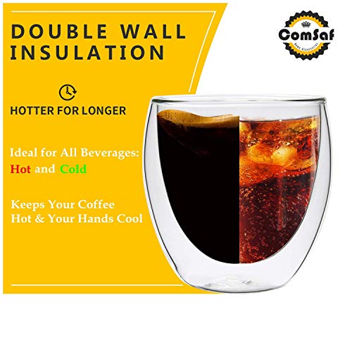 Double Wall Cups Glass 8 Oz - Set Of 6, Insulated Thermal Mugs Glasses For Tea, Coffee, Latte, Cappucino, Cafe, Milk #TOP4