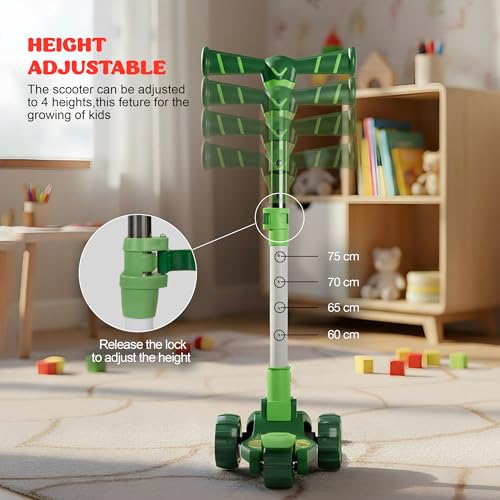 Image of Baybee Kitty Kick Scooter for Kids | Foldable 3 Wheel Kid Scooter with 4 Height Adjustable Handle & Brake | Skate Scooters with LED PU Wheels | Runner Scooters for Kids 3 to 10 Years Boys Girl (Green)