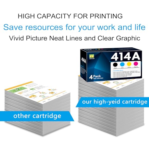 Image of 414A Toner Cartridges 4 Pack with Chip Replacement for 414A 414X Color Pro M454 M479 Series M454dn M454dw M479dw M479fdn M479fdw, Enterprise M455dn M480f M453cdn Printer (BK /C /M /Y)