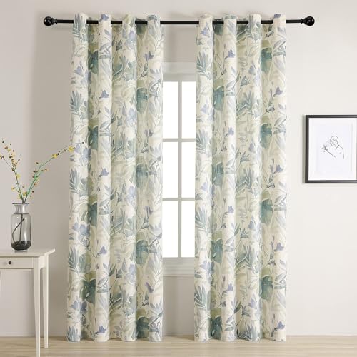 Image of MYSKY HOME Floral Curtains 102 inch Long for Living Room Bedroom Light Filtering Window Grommet Drapes for Dining Room, 52x102 Inch, Sage and Natural, Set of 2