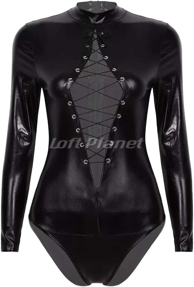 [ロフトプラネット] ボンテージ ボディスーツ 編み上げ ジッパー レオタード レザー調 セクシー SM ボンデージ コスチューム