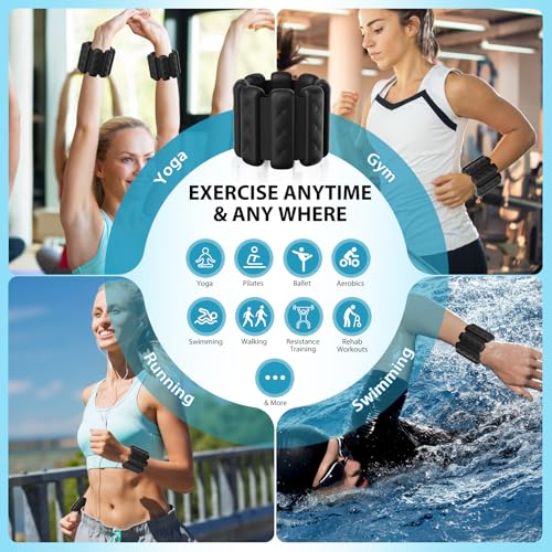 Image of Wrist and Ankle Weights for Women&Men - Adjustable Pilates Weighted Bangles, 2 lbs Weighted Arm Bands Foot Leg Weights for Walking, Yoga, Training, Exercise, Running, Set of 2 (1LB Each) (Black)