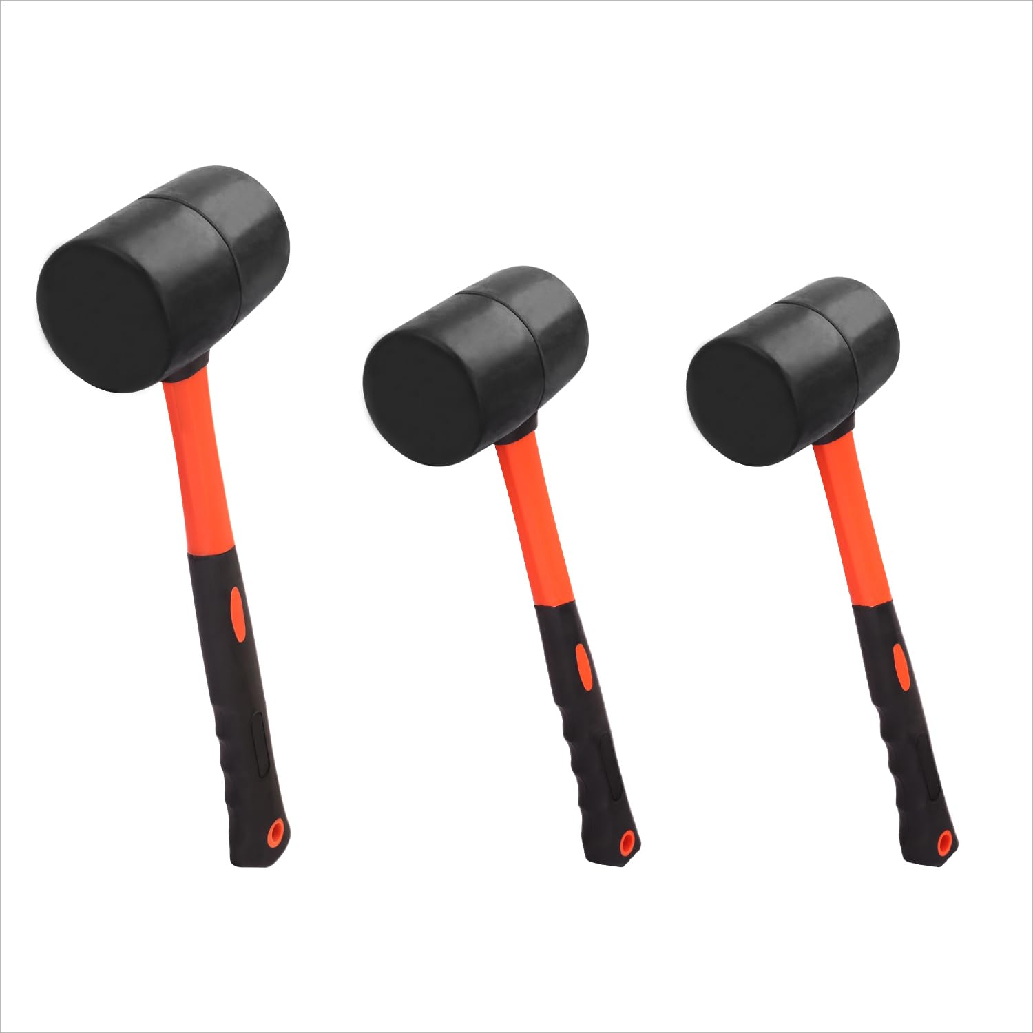 Gummihammer, Gummihammer, Gummihammer, Gummihammer mit schwarz-gelbem Fiberglasgriff, perfekt für Holz, Metall, Kunststoff, Glas und Keramik, 3 Stück GENHAKON