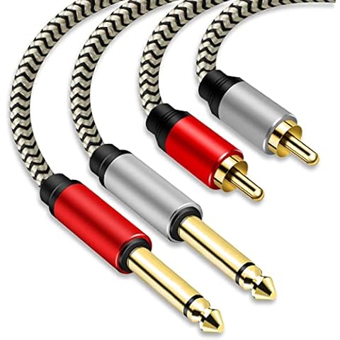 2 x 6.35 mm to 2RCA Cable,Dual 1/4 inch TS Stereo Jack Male to 2 RCA Male Stereo Audio Cable Splitter Adapterwith PVC Shelled Housing and Nylon Braid(1M/3Ft) Cover
