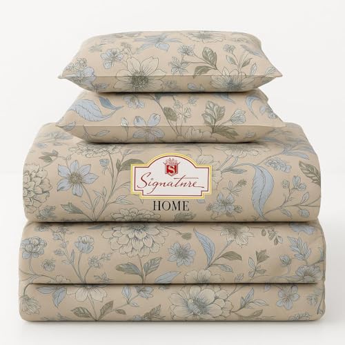 Image of Signature Reversible Super Soft Double Bed Comforter /Quilt Set 350 GSM - 88x90 inches | King Size Fitted Elastic Bed Sheet with 2 Pillow Covers | All-Season Ultra Cozy Bedding Set (Meadow Whisper)